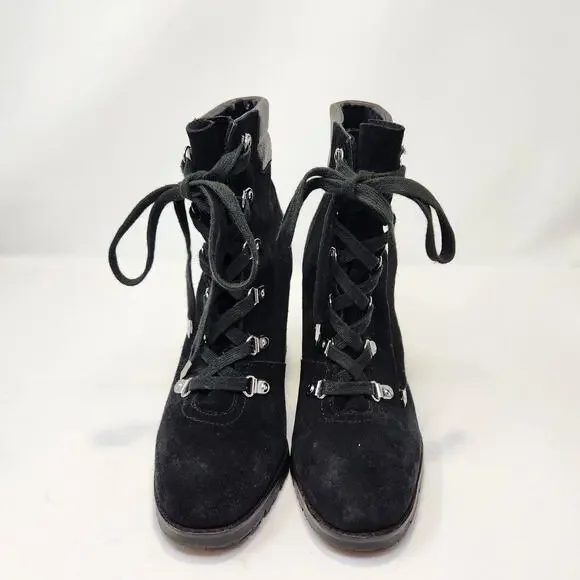 Sam Edelman Womens Carolena Black Suede Biker Lace Up Boots Booties Size 8.5 M - Picture 2 of 9